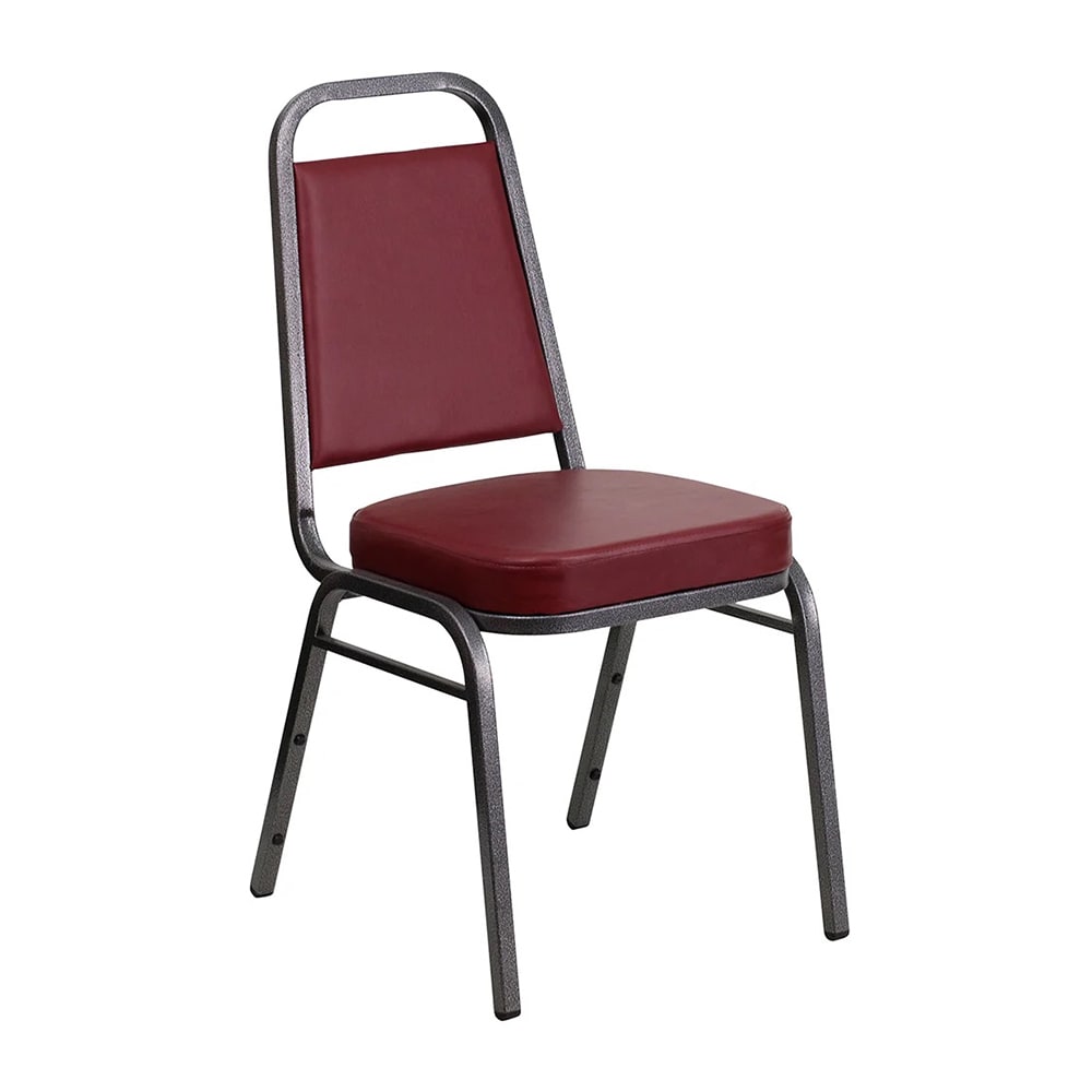 999-M219 Stacking Banquet Chair w/ Burgundy Vinyl Back & Seat - Steel Frame, Silver Vein