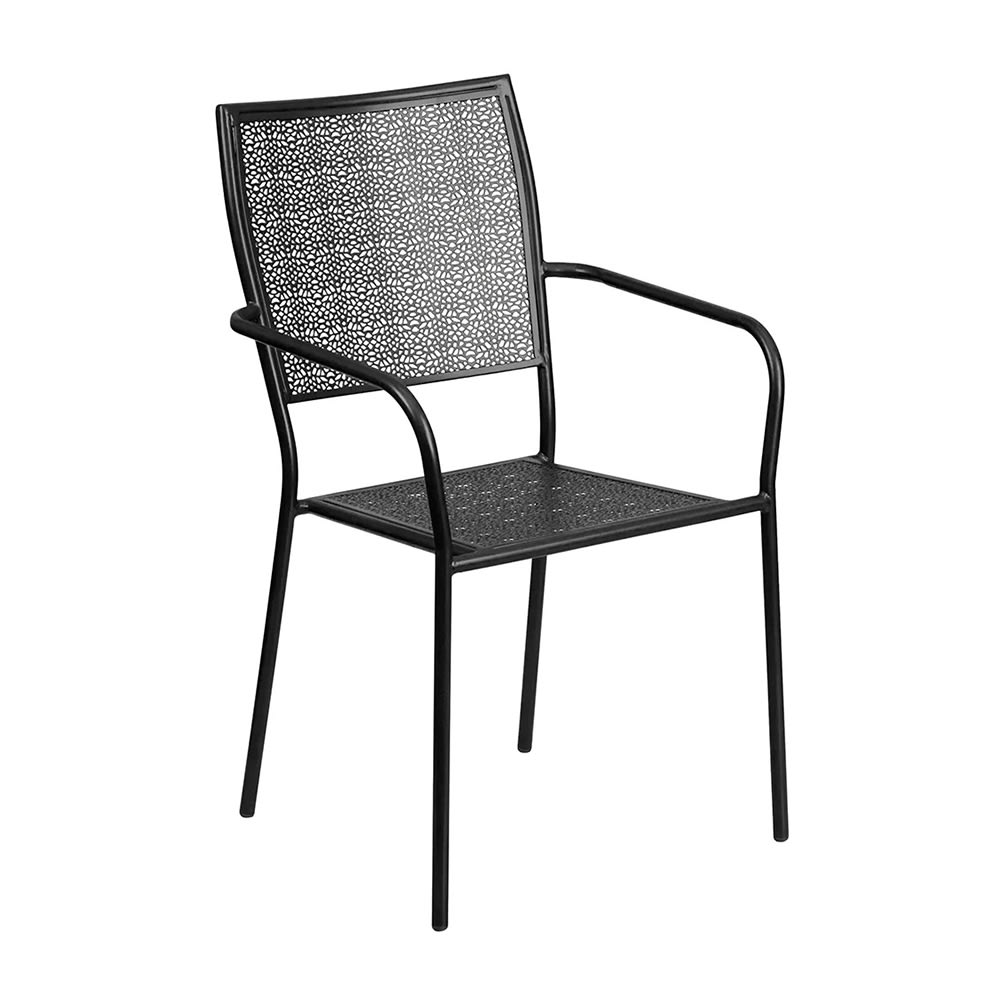 999-M241 Outdoor Stacking Armchair w/ Square Rain Flower Mesh Back & Seat - Black Powder Coat...