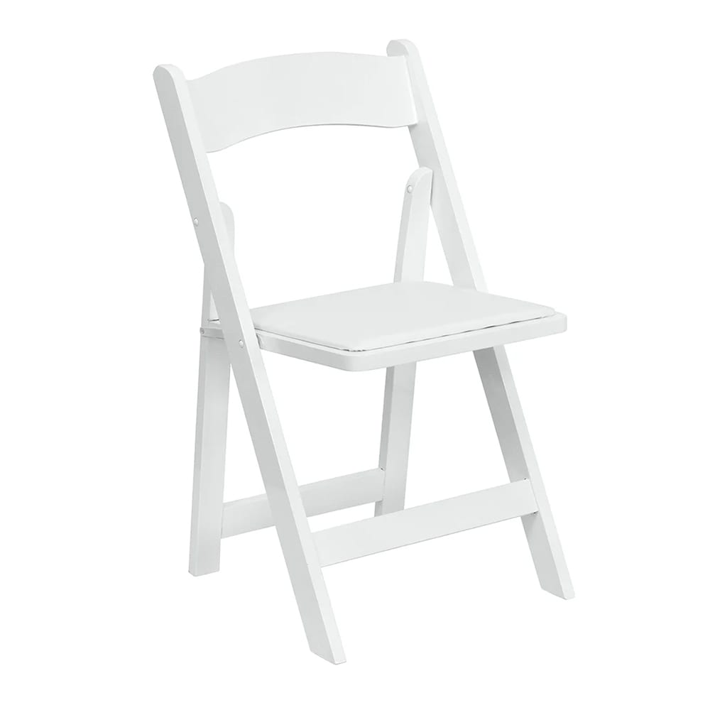 999-M154 Folding Chair w/ White Vinyl Back & Seat - White Beechwood Frame, Indoor/Outdoor