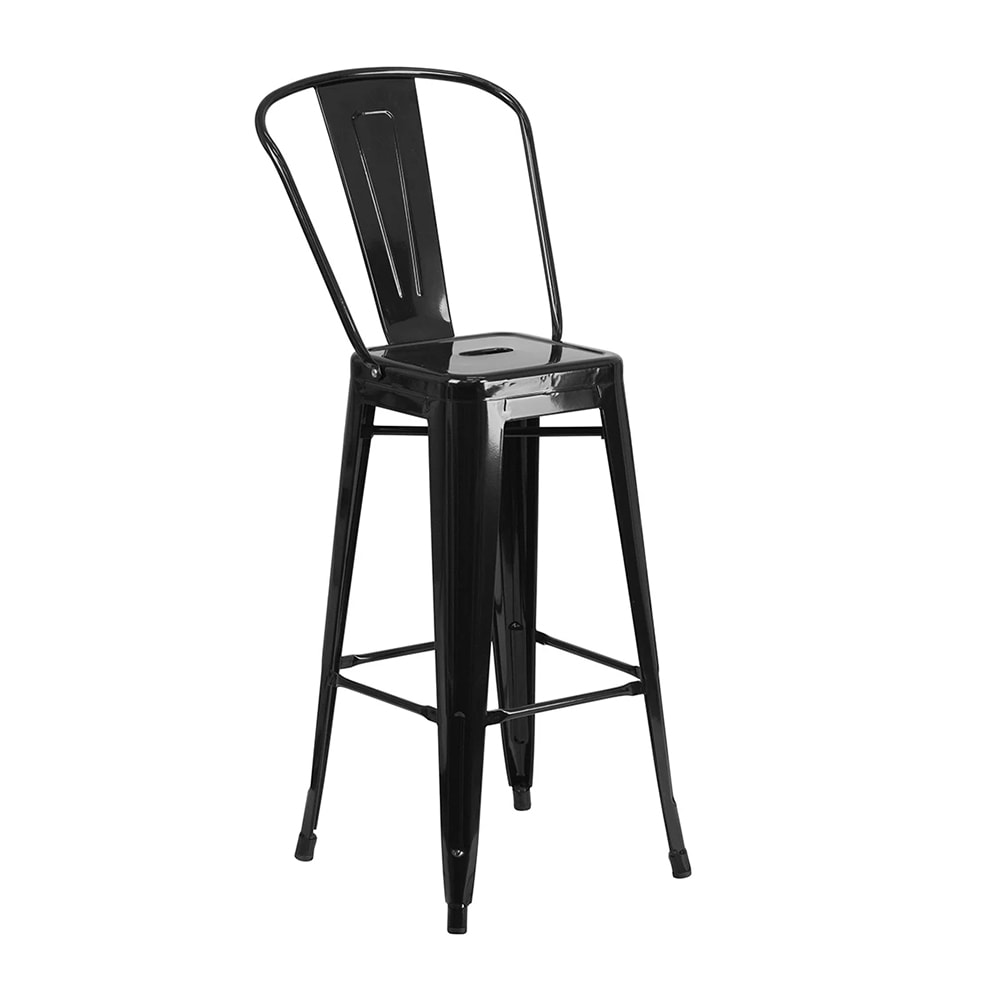 999-M146 Bar Stool w/ Curved Back - Powder Coated Steel, Black