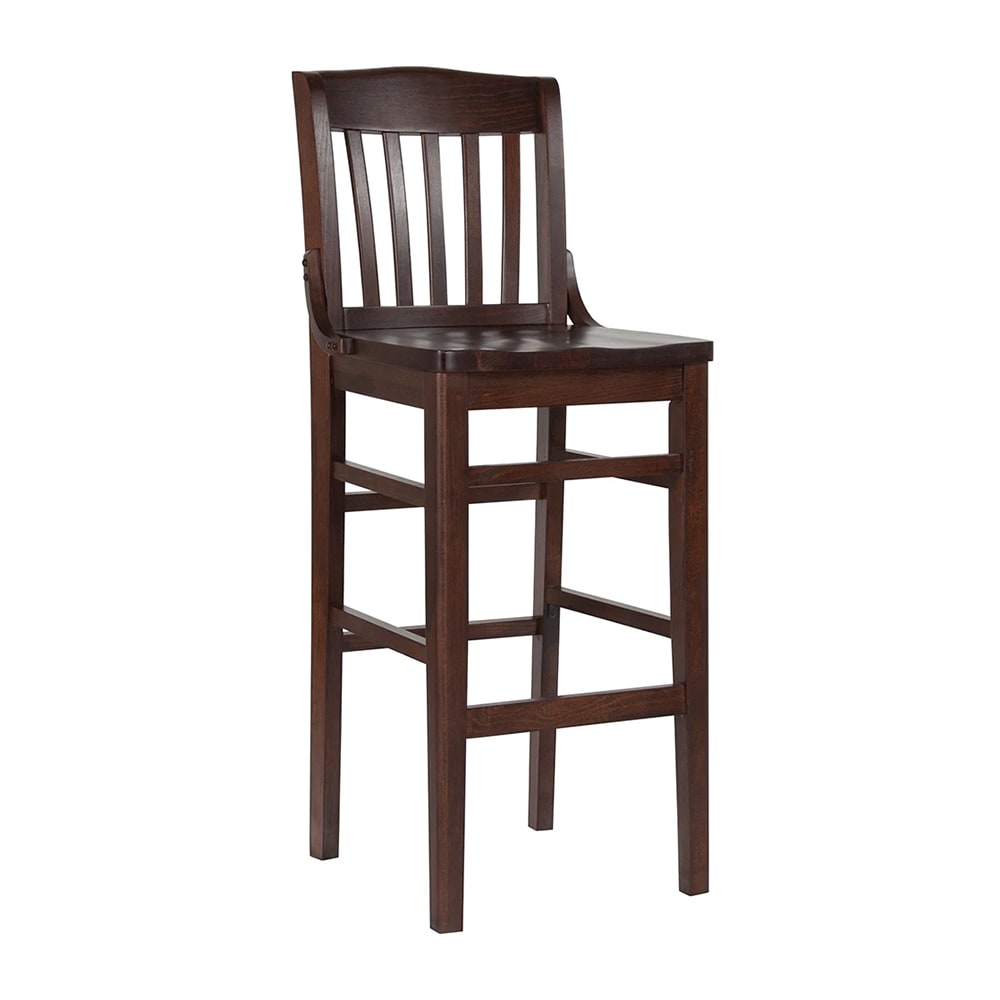 999-M068 Bar Stool w/ Walnut Wood School House Back, Wood Seat