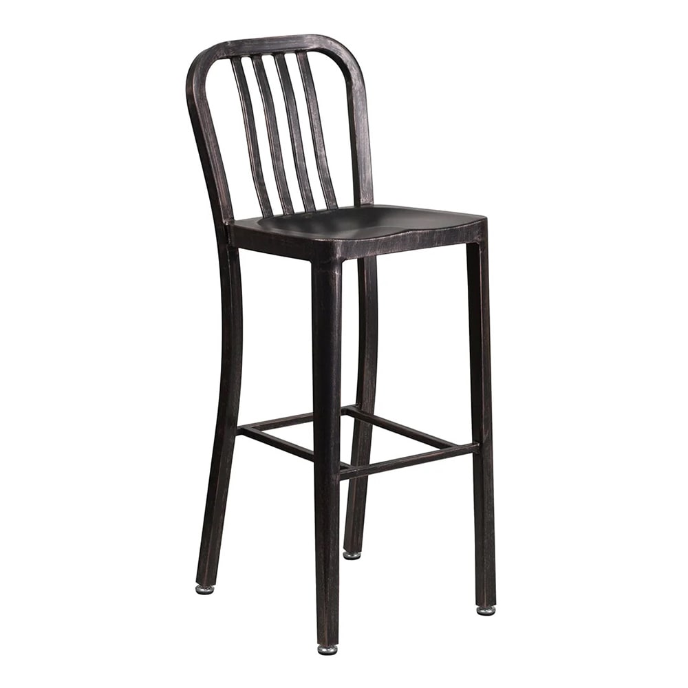 999-M211 Bar Stool w/ Vertical Slat Back - Powder Coated Steel, Black Antique Gold