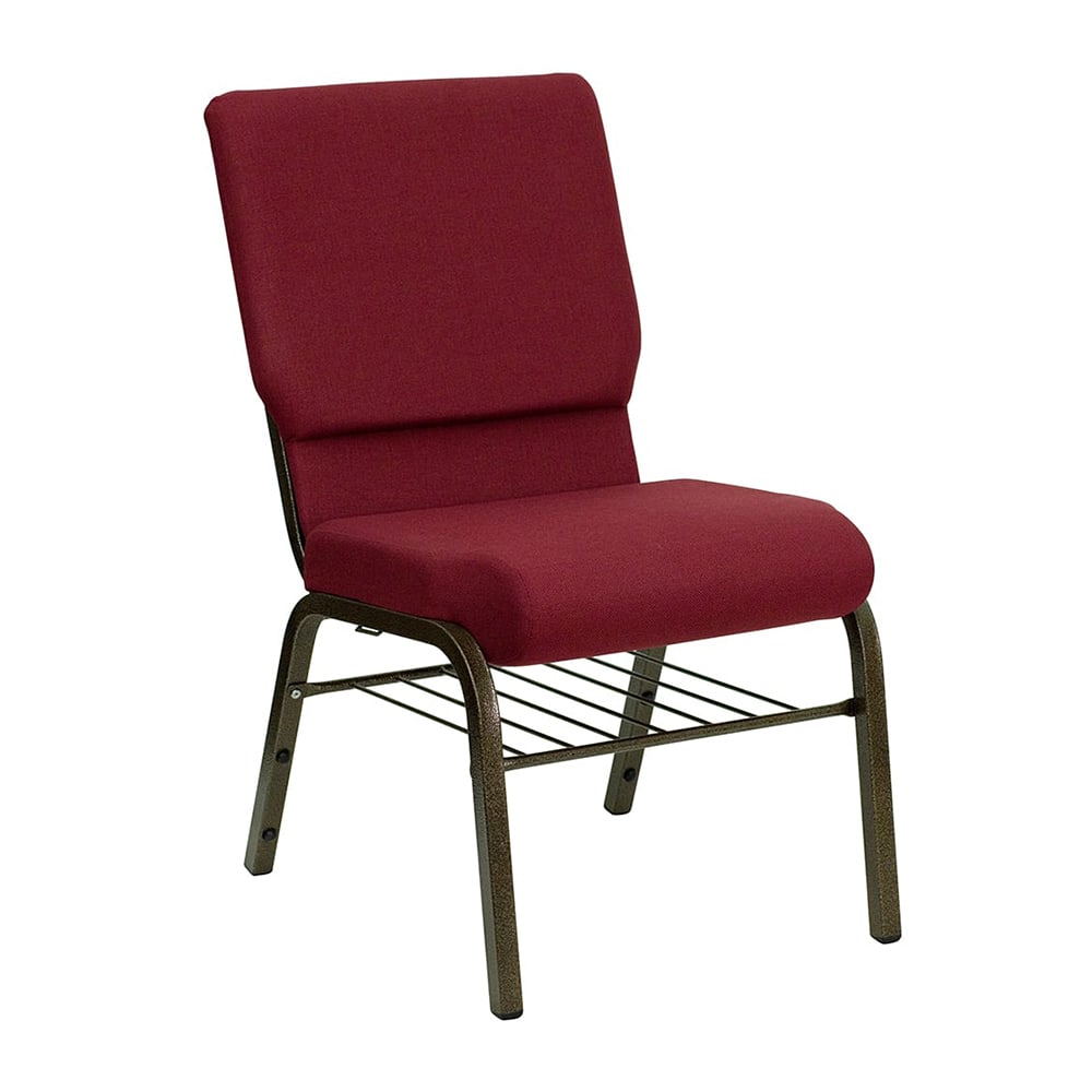 999-M128 Stacking Church Chair w/ Burgundy Polyester Back & Seat - Steel Frame, Gold Vein