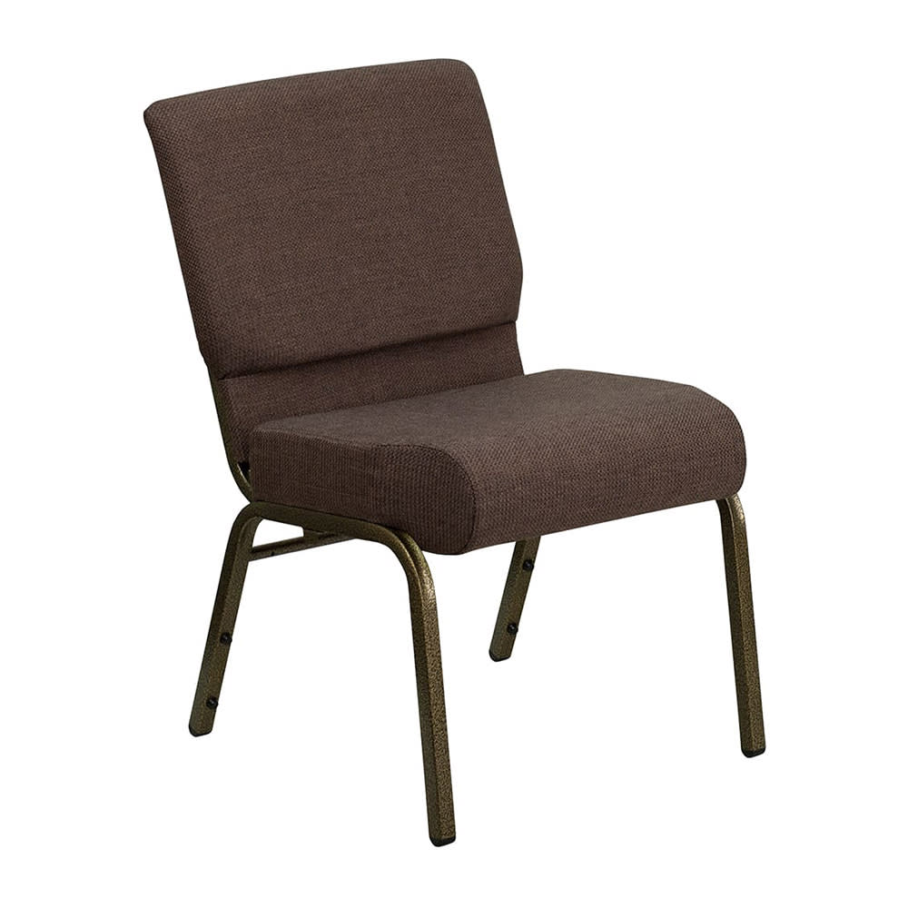 999-M104 Stackable Extra Wide Church Chair - Gold Steel Frame w/ Brown Fabric Back & Seat