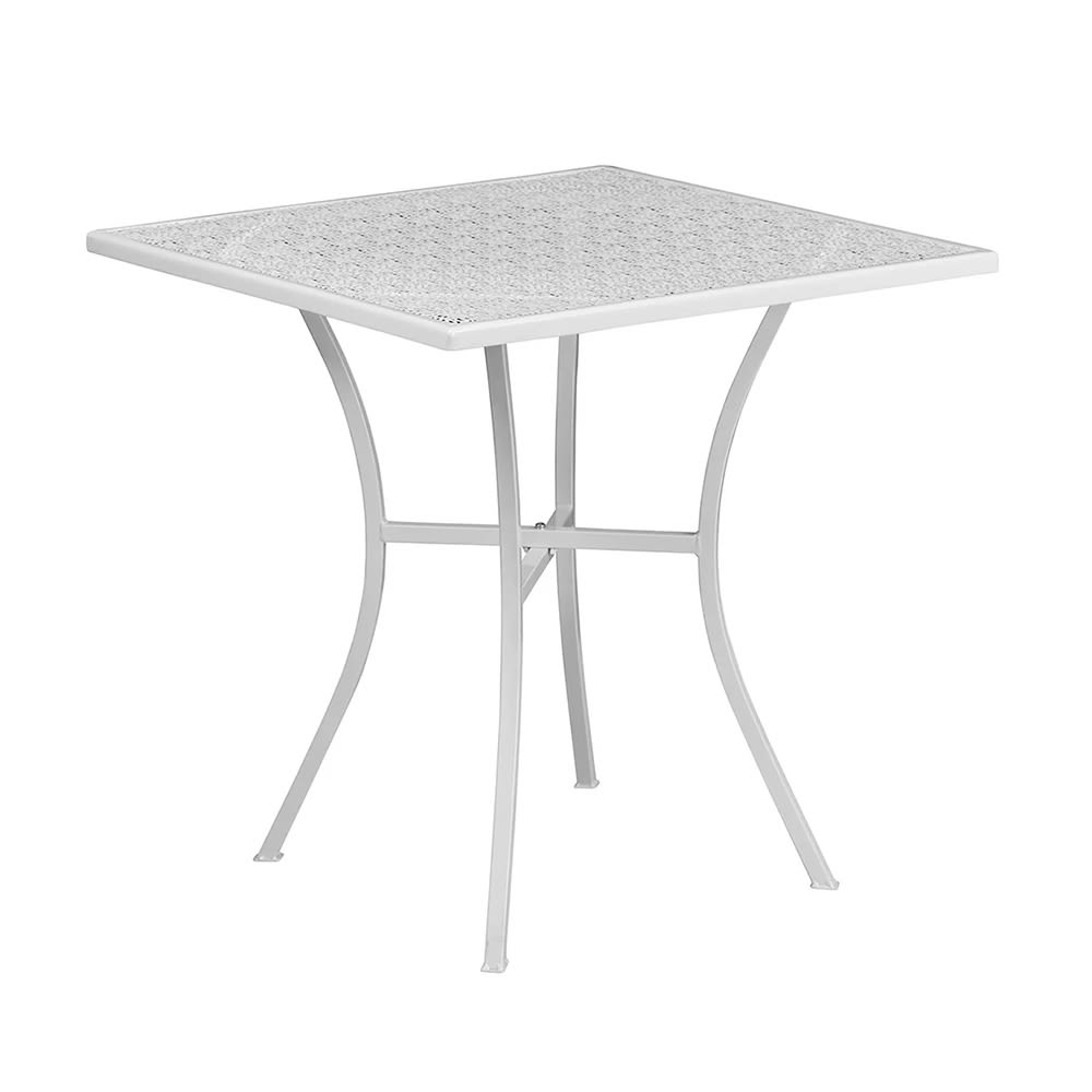 999-M199 28" Square Patio Table w/ Rain Flower Design Top - Steel, White