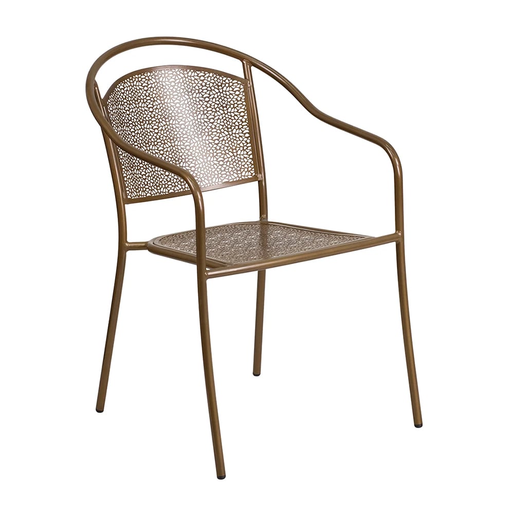 999-M156 Outdoor Stacking Armchair w/ Curved Rain Flower Mesh Back - Gold Powder Coated Steel