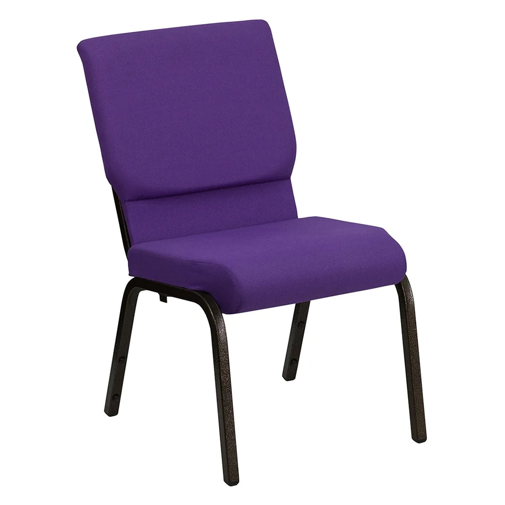 999-M138 Stacking Church Chair w/ Purple Polyester Back & Seat - Steel Frame, Gold Vein