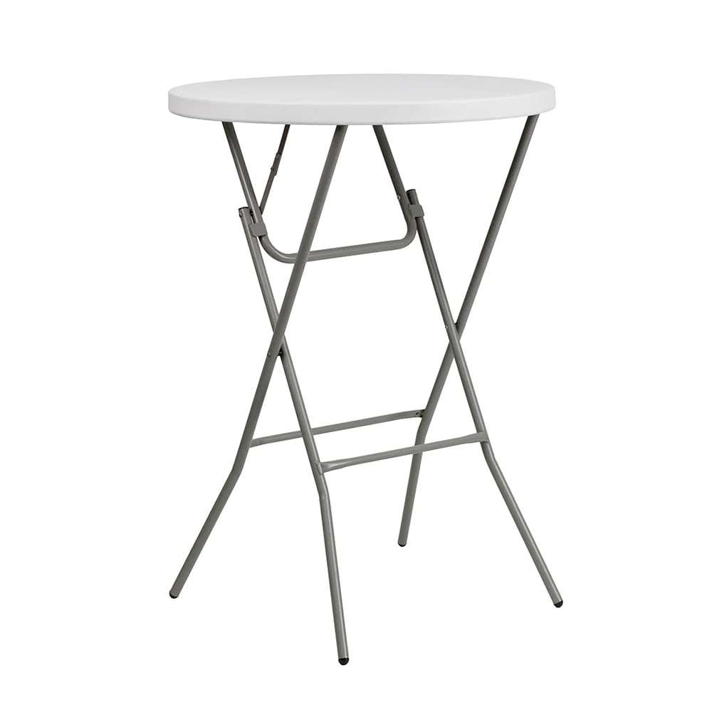 999-M181 31 1/4" x 43 3/4"H Round Folding Table w/ Granite White Plastic Top, Indoor/Ou...