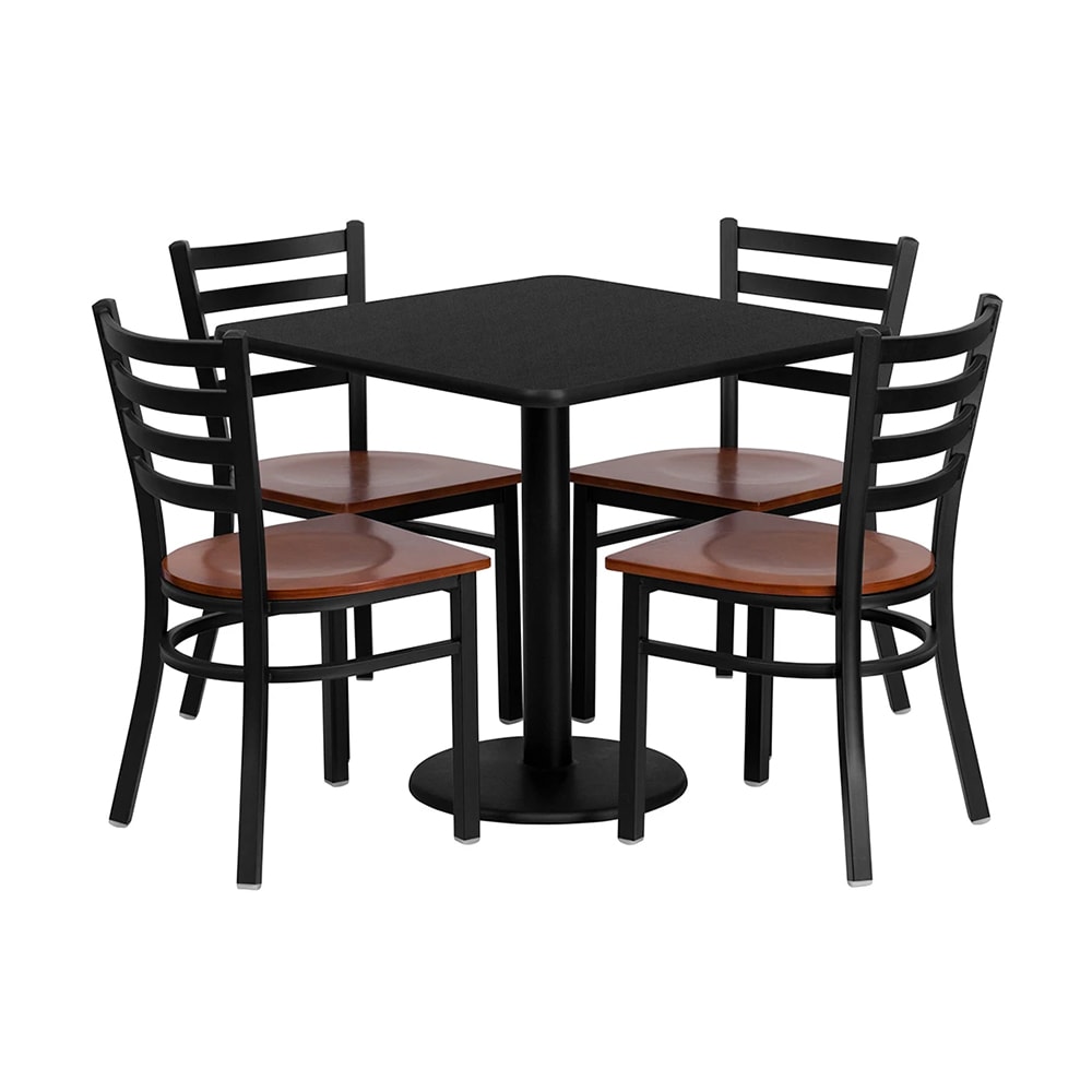 999-M122 30" Square Table & (4) Chairs - Black Laminate Top, Black Powder Coated Cast Ir...