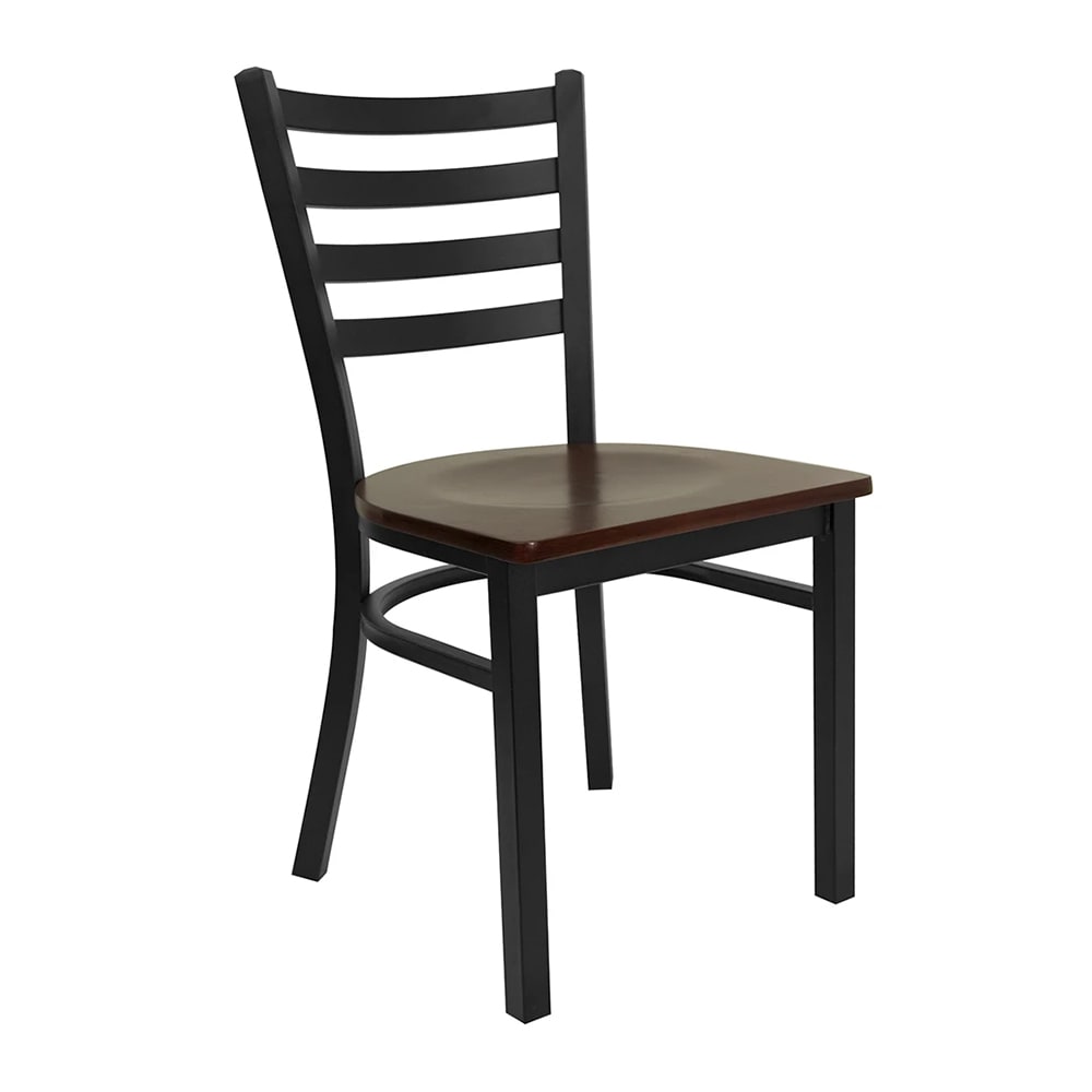 999-M120 Restaurant Chair w/ Ladder Back - Mahgony Wood Seat w/ Black Powder Coated Steel Frame