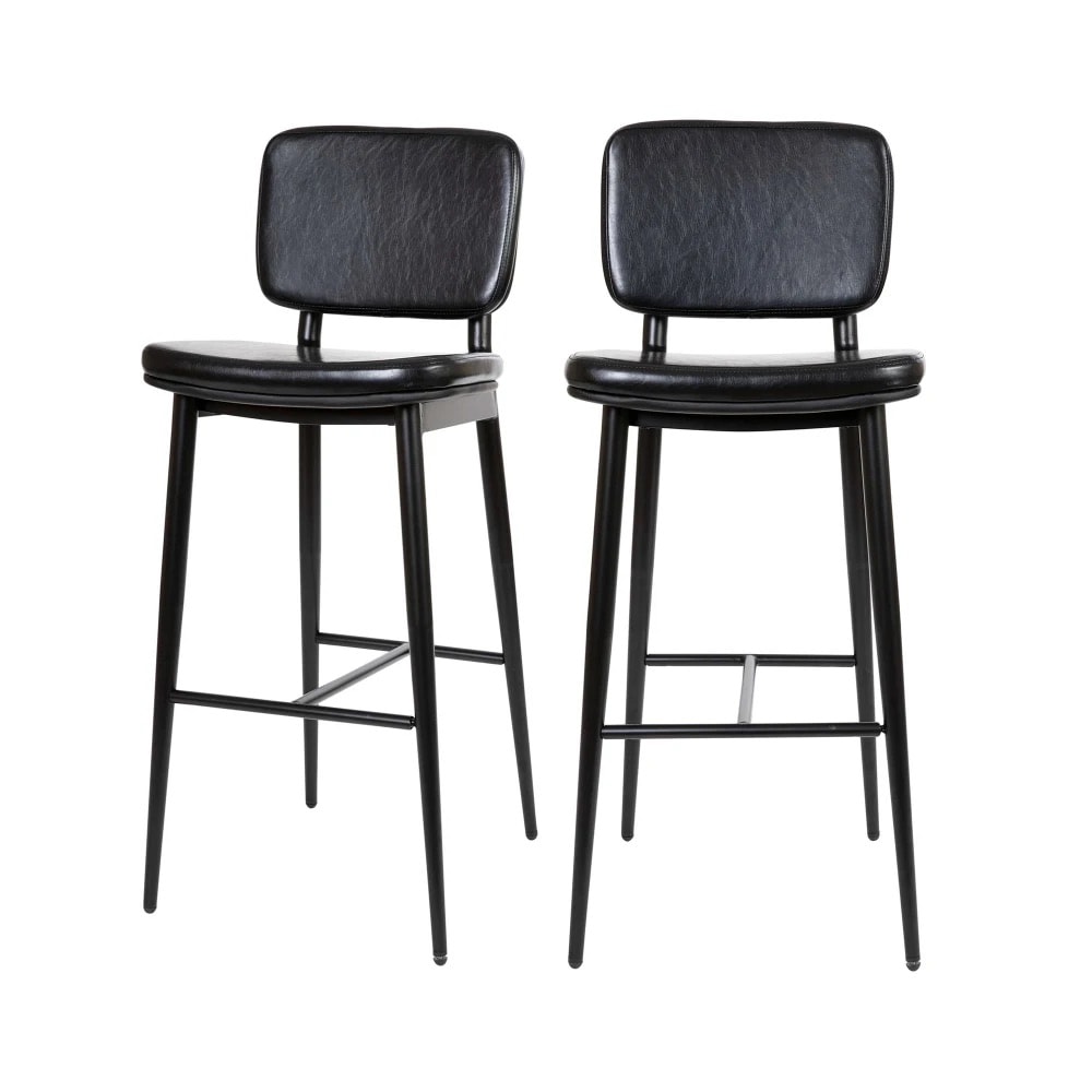 999-M240 Bar Stool w/ Black Powder Coated Iron Frame, Black LeatherSoft Upholstered Back & Se...