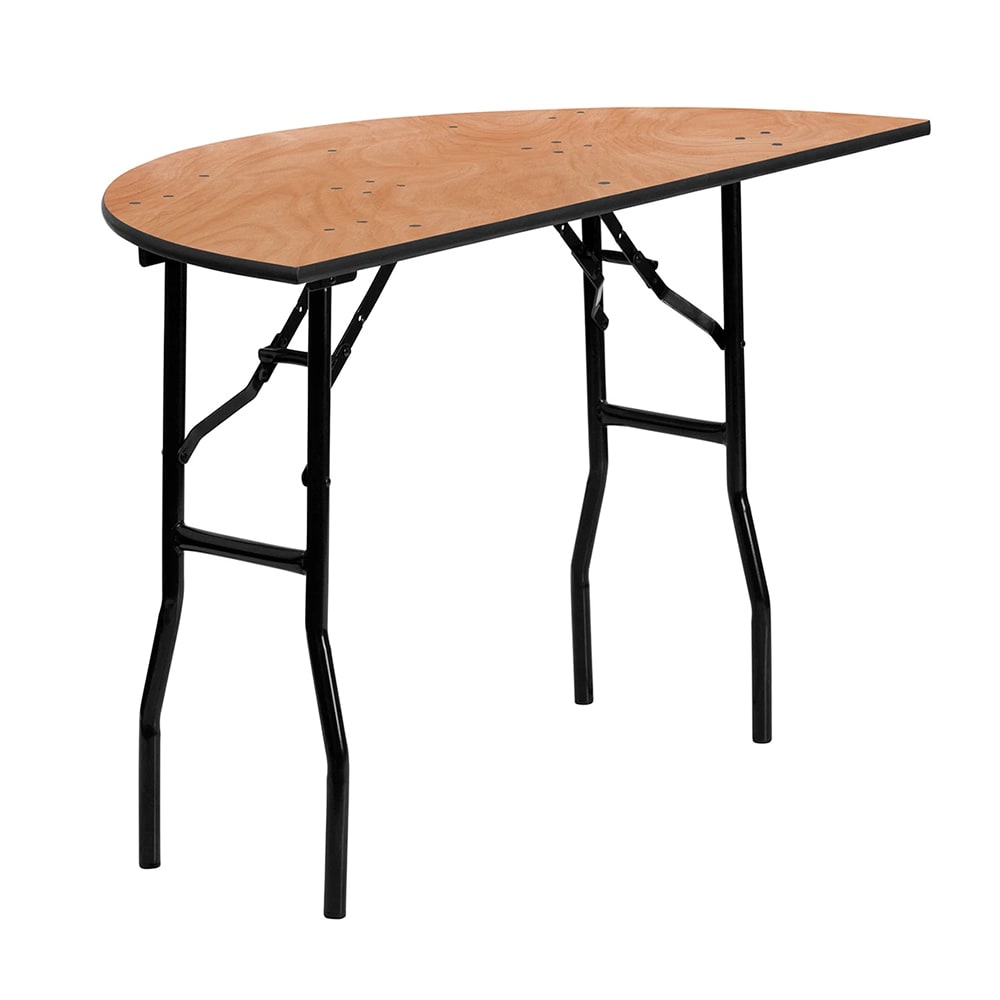 999-M164 48" x 24" Half Round Banquet Table w/ Plywood Top - Folding, Powder Coated Ste...