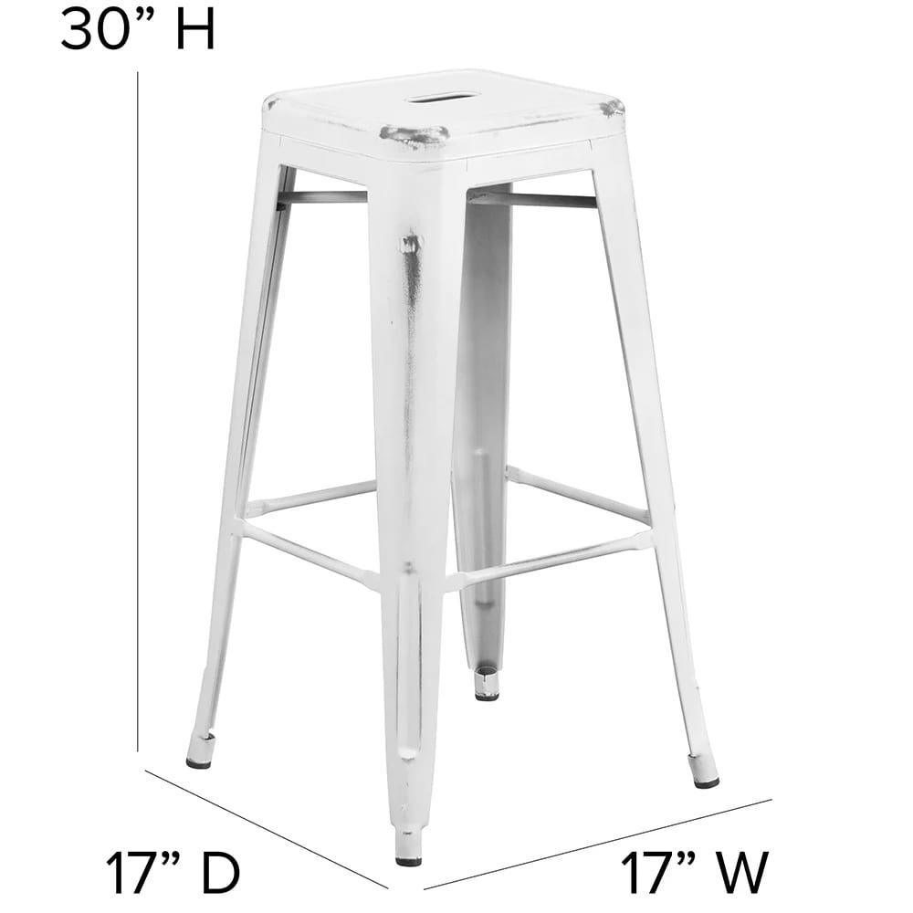 999-M032 Backless Bar Stool w/ Metal Seat, Distressed White