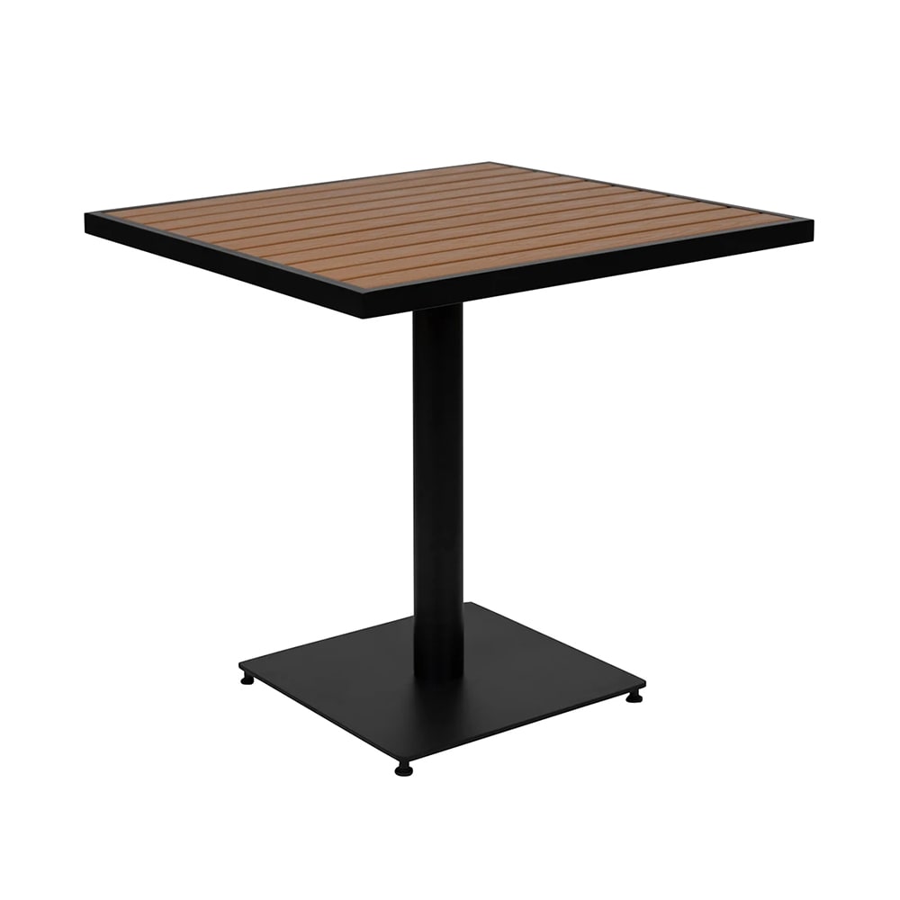 999-M173 30" Square Patio Table - 30"H, Faux Teak Top w/ Black Powder Coated Steel Base