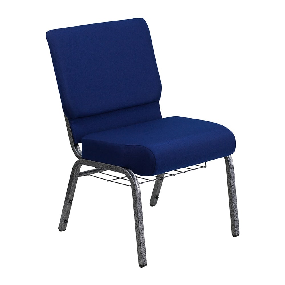999-M113 Stackable Extra Wide Church Chair - Silver Steel Frame w/ Navy Blue Fabric Back & Se...