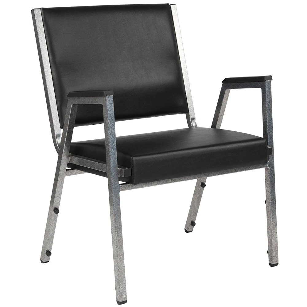 999-M049 Stackable Bariatric Arm Chair - Silver Steel Frame w/ Black Vinyl Back & Seat