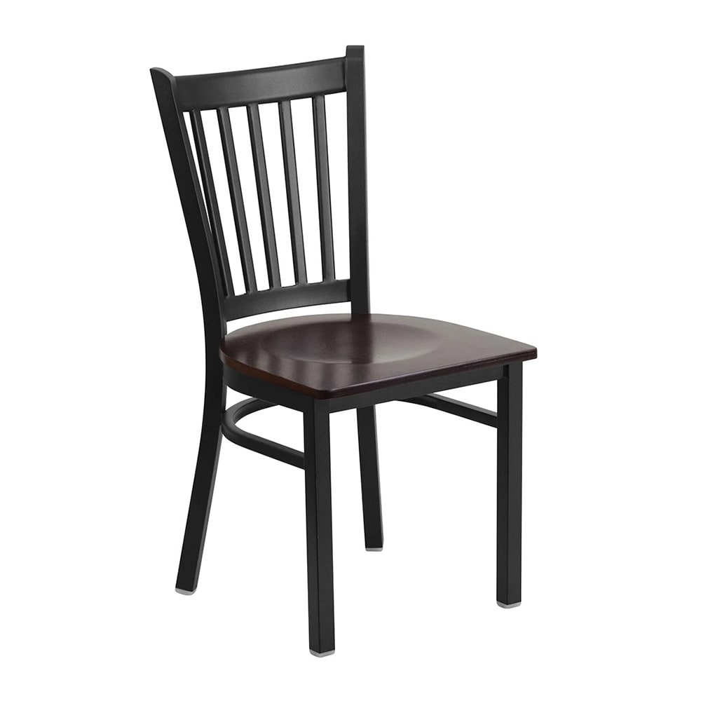 999-M204 Restaurant Chair w/ Slat Back - Walnut Wood Seat w/ Black Powder Coated Steel Frame