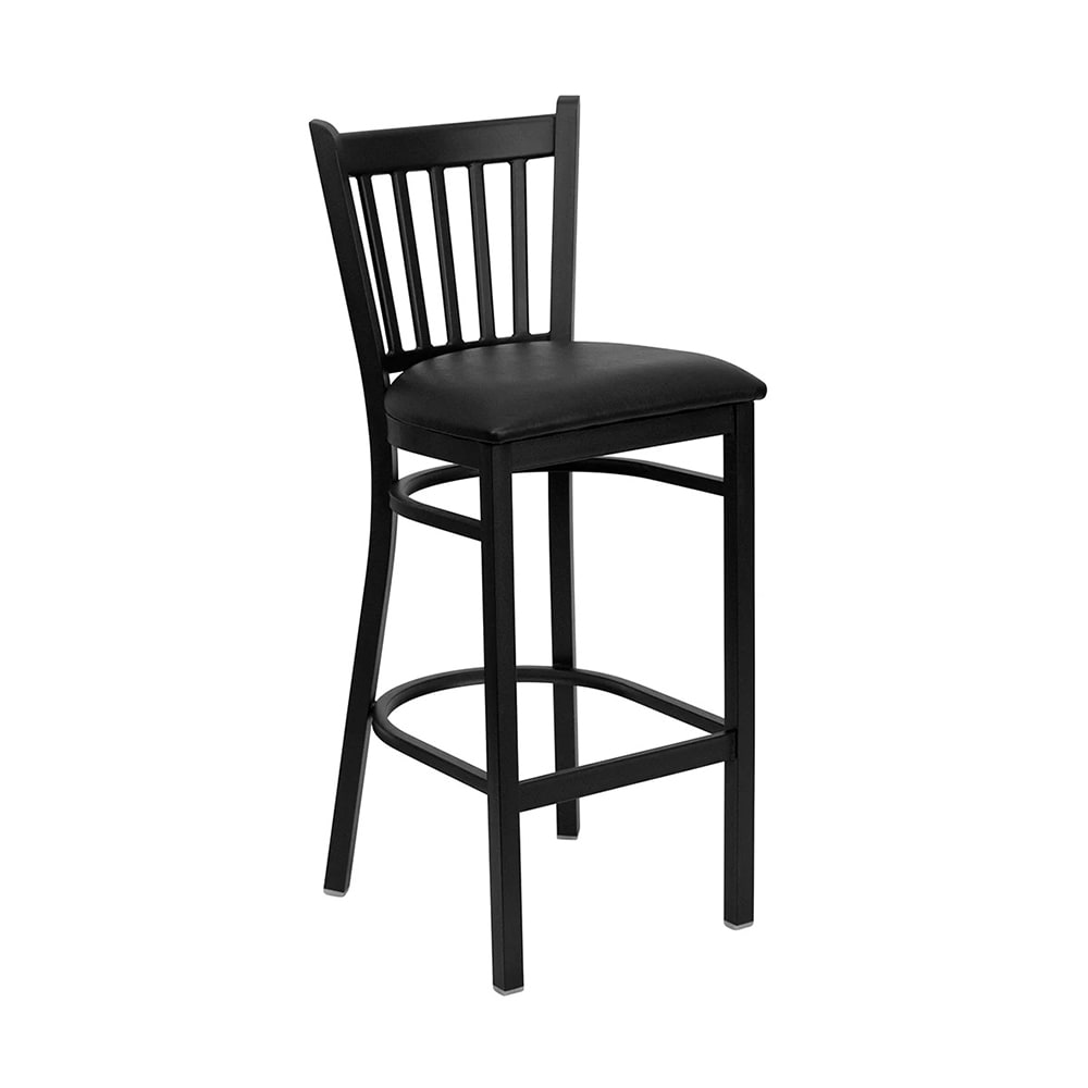 999-M237 Bar Stool w/ Metal Vertical Slat Back & Black Vinyl Seat, Black