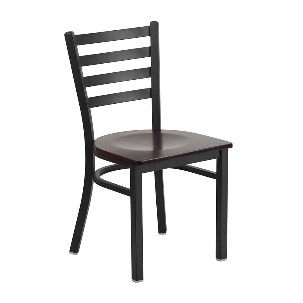 999-M236 Restaurant Chair w/ Ladder Back - Walnut Wood Seat w/ Black Powder Coated Steel Frame