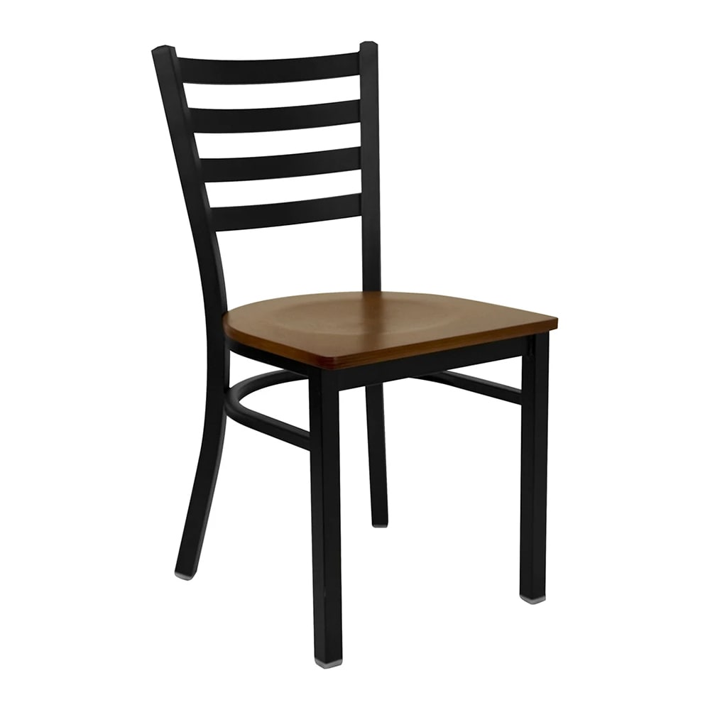 999-M140 Restaurant Chair w/ Ladder Back & Cherry Wood Seat - Steel Frame, Black