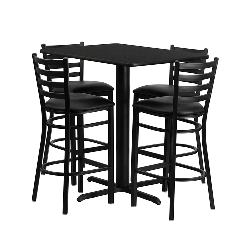999-M201 42" x 24" Bar Height Table w/ (4) Stools - Black Laminate Top w/ Black Powder...