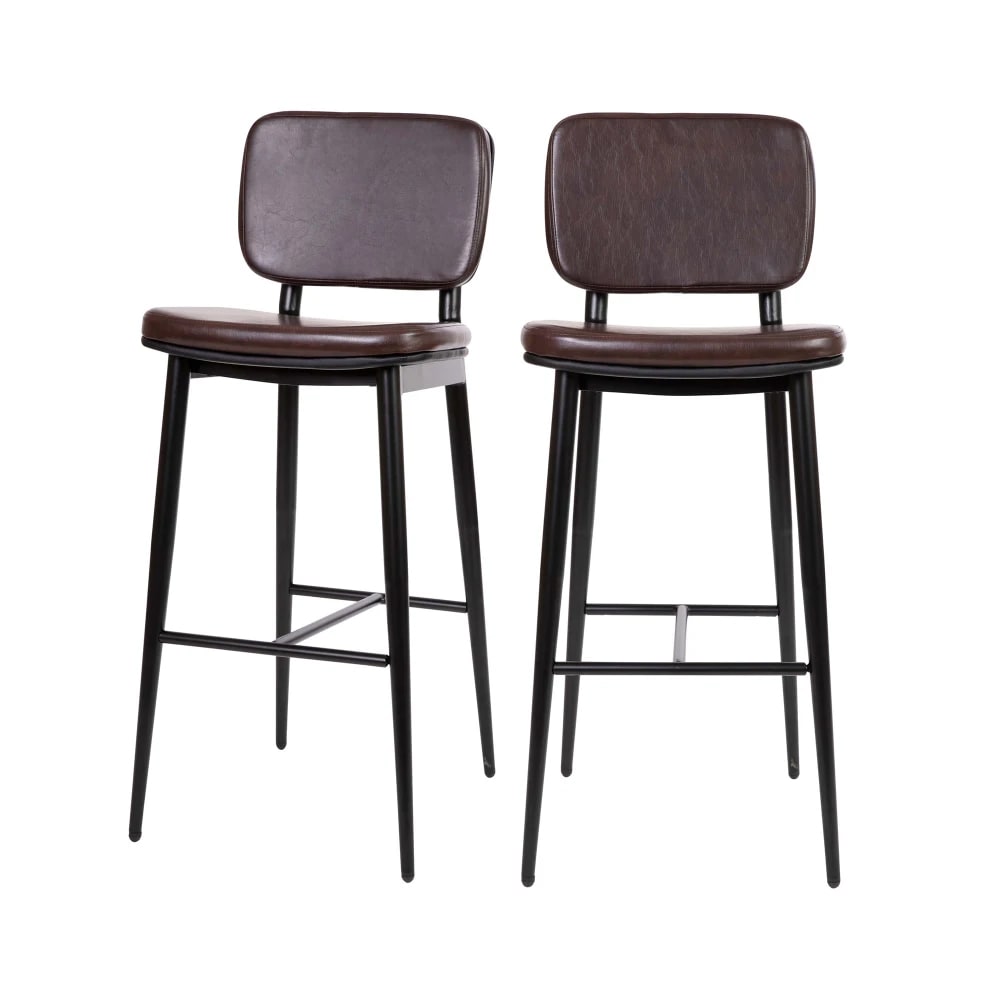999-M194 Bar Stool w/ Brown LeatherSoft Upholstered Back & Seat, Black