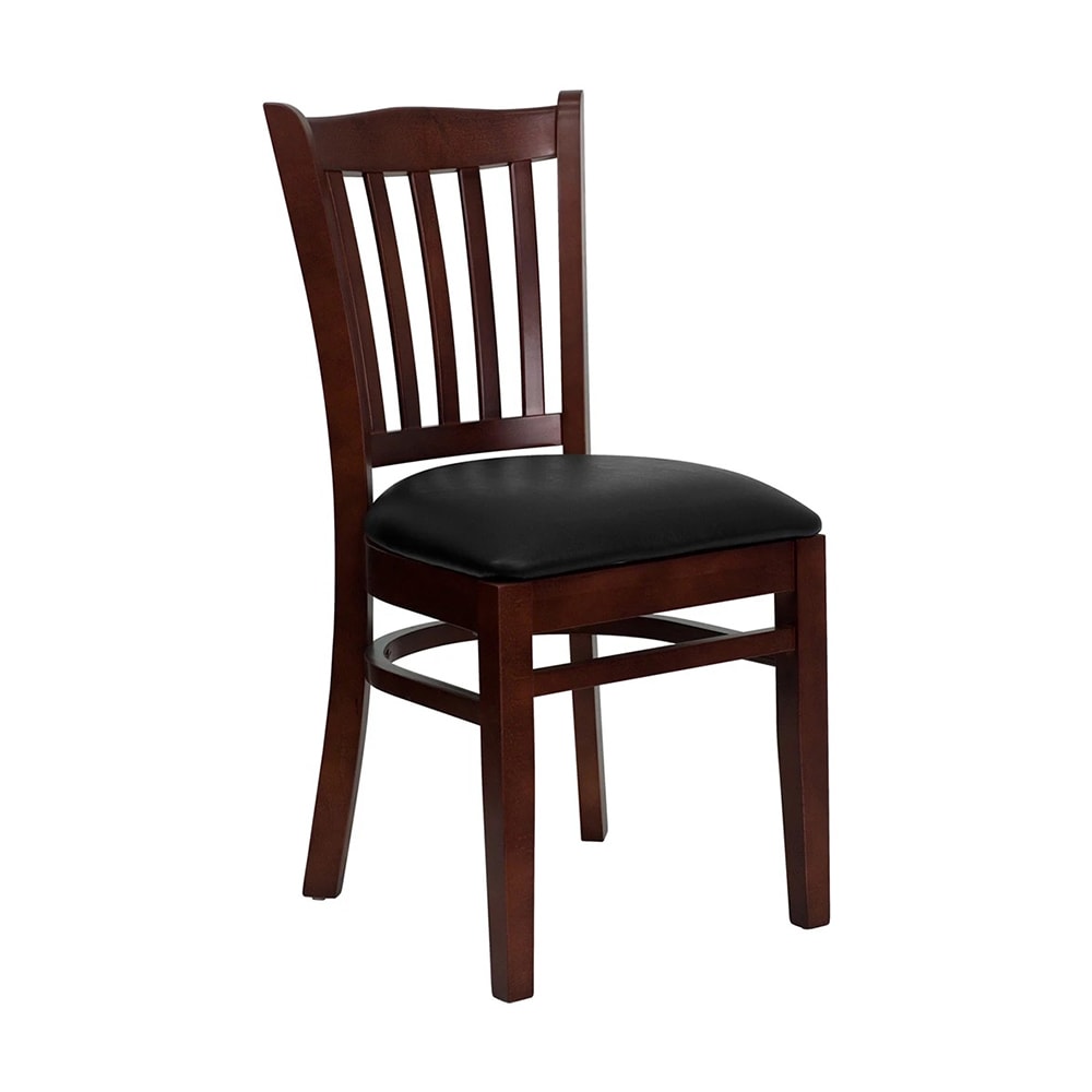 999-M230 Restaurant Chair w/ Vertical Slat Back & Black Vinyl Seat - Beechwood, Mahogany Fini...