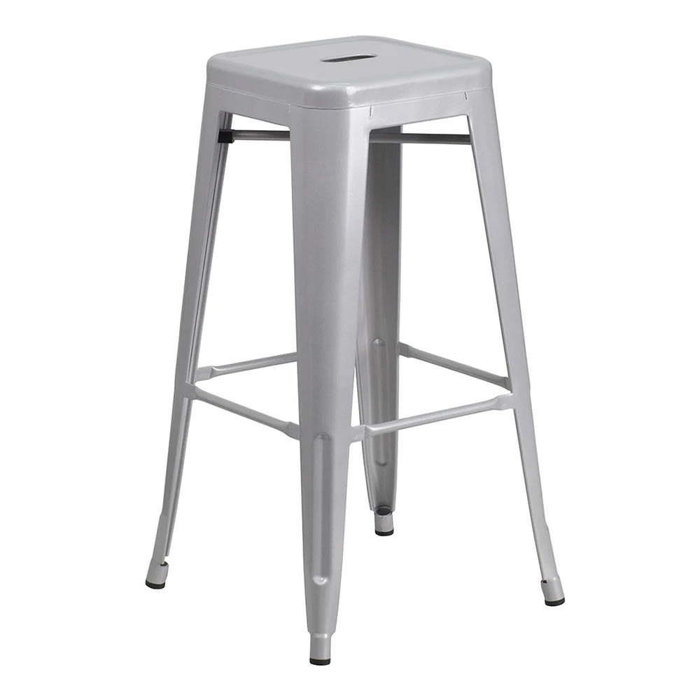 999-M056 Backless Bar Stool - Power Coated Steel, Silver