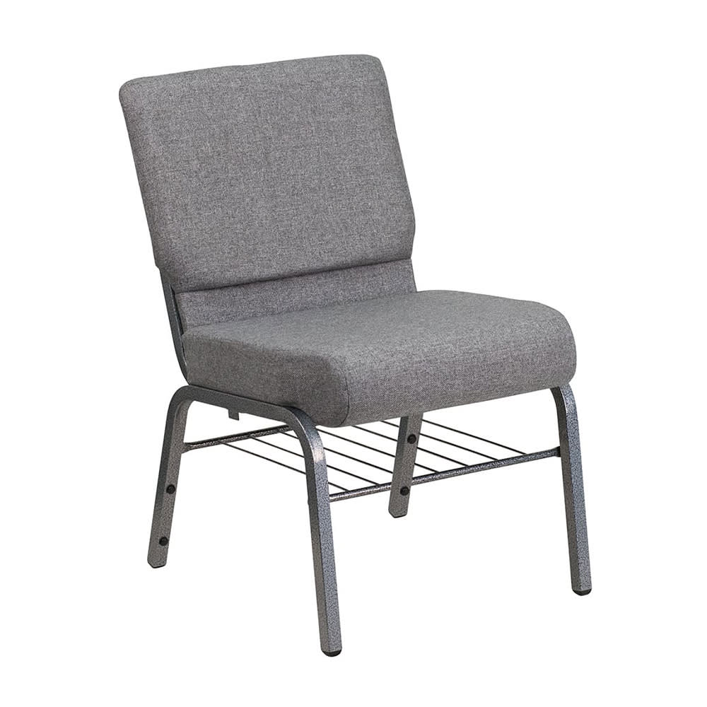 999-M229 Extra Wide Stacking Church Chair w/ Gray Polyester Back & Seat - Steel Frame, Silver...