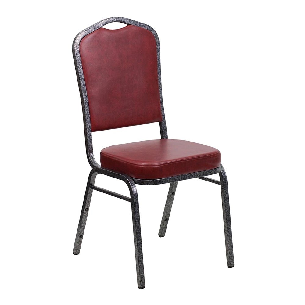 999-M103 Stacking Banquet Chair w/ Burgundy Vinyl Back & Seat - Steel Frame, Silver Vein