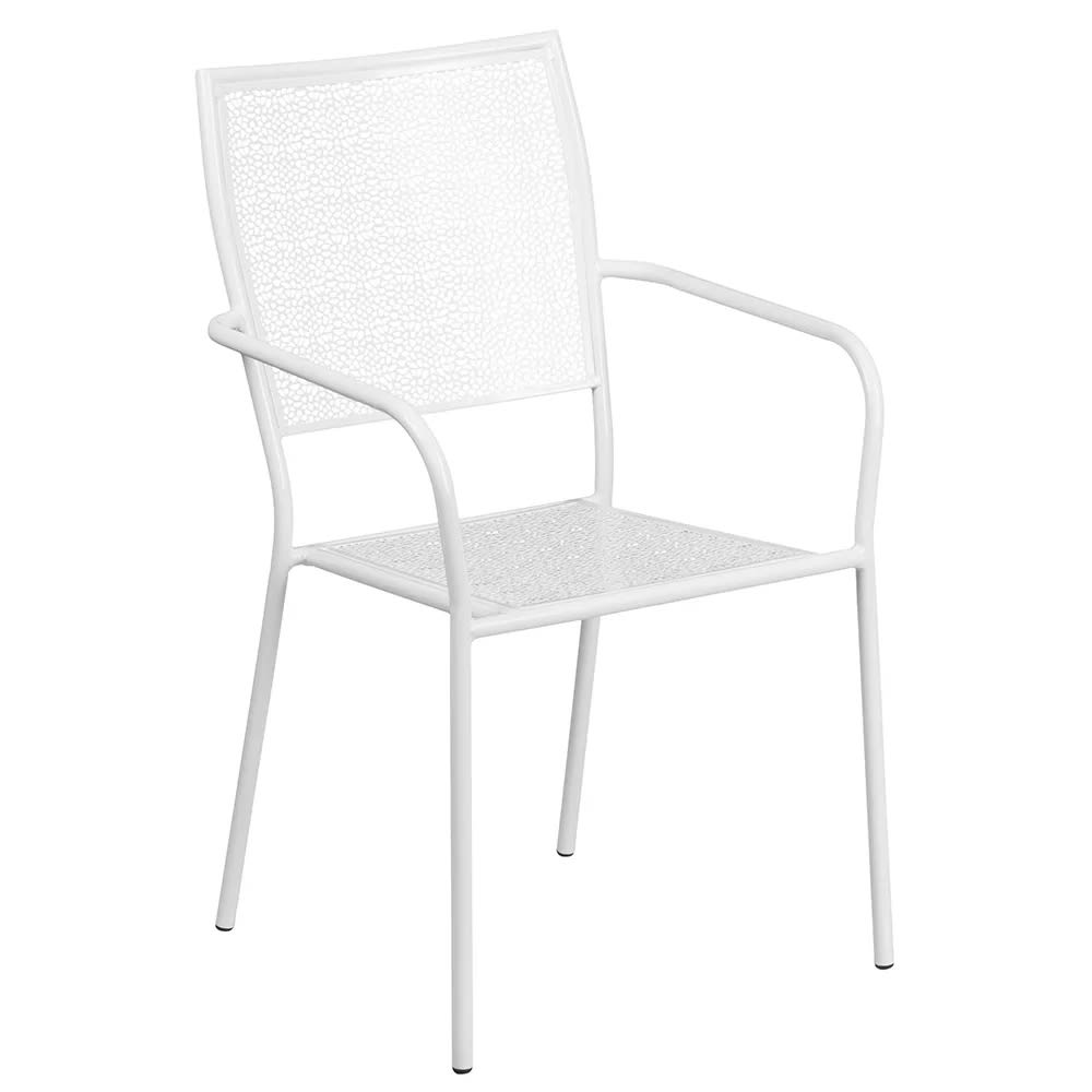 999-M087 Outdoor Stacking Armchair w/ Square Rain Flower Mesh Back & Seat - White Powder Coat...