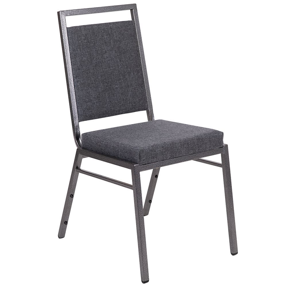 999-M026 Stacking Banquet Chair w/ Dark Gray Fabric Back & Seat - Steel Frame, Silver Vein