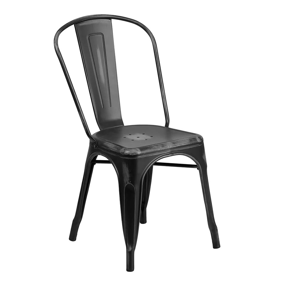 999-M062 Stacking Chair w/ Vertical Slat Back - Distressed Metal, Black
