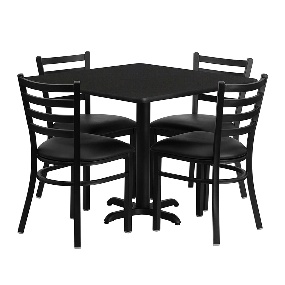 999-M081 36" Square Table w/ (4) Chairs - Black Laminate Top, Black Powder Coated Cast Iron...