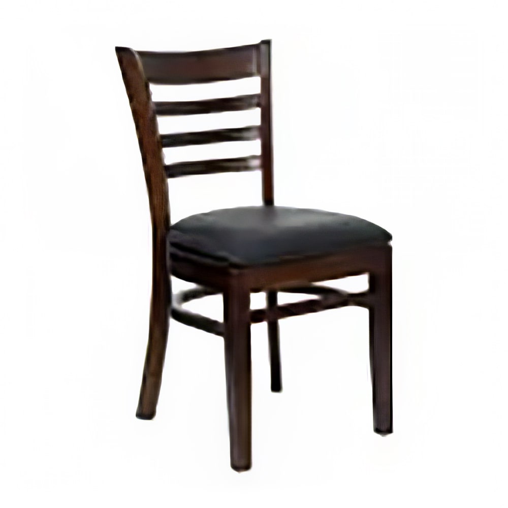 999-M099 Restaurant Chair w/ Ladder Back - Walnut Finished Beechwood, Black Vinyl Seat