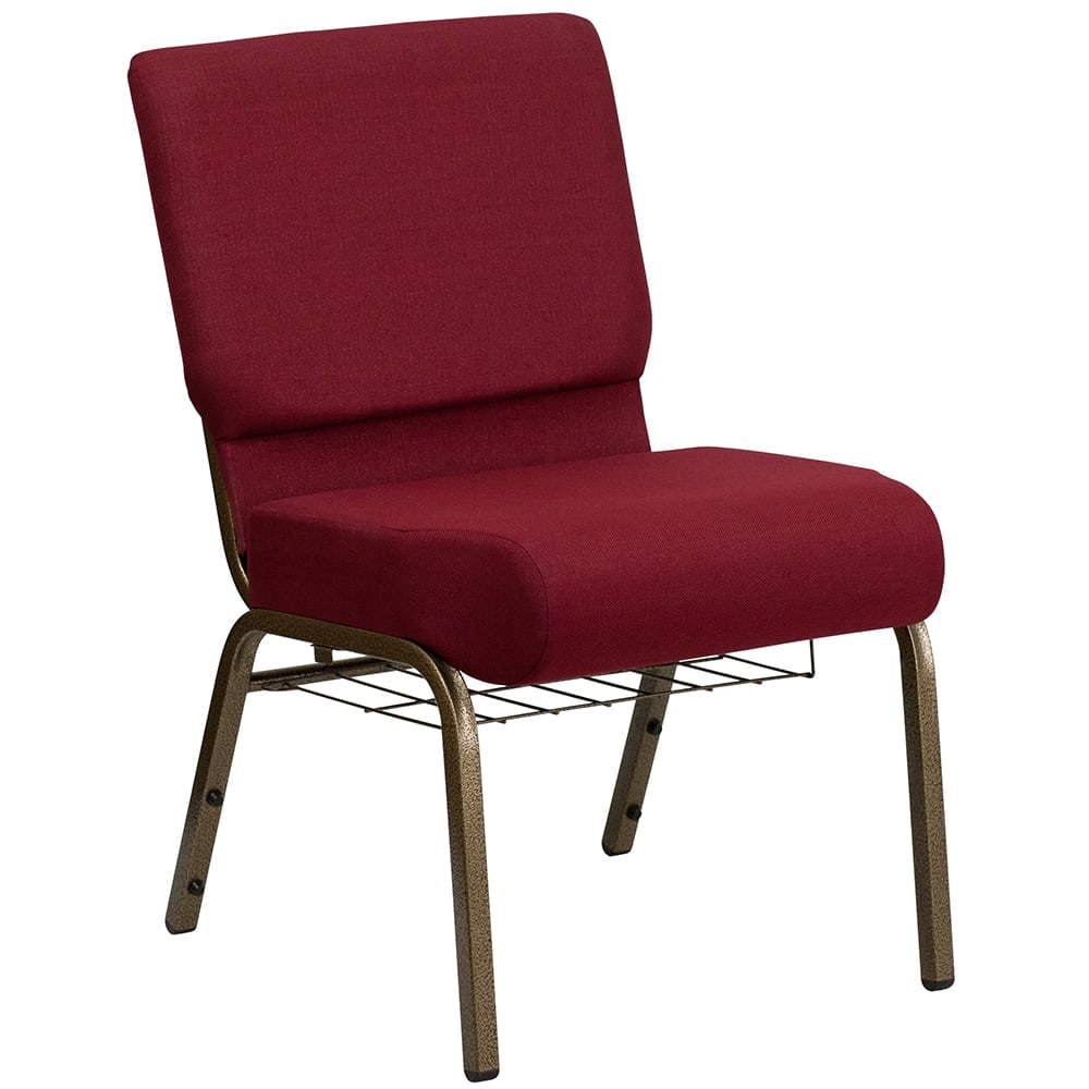 999-M053 Extra Wide Stacking Church Chair w/ Burgundy Fabric Back & Seat - Steel Frame, Gold...