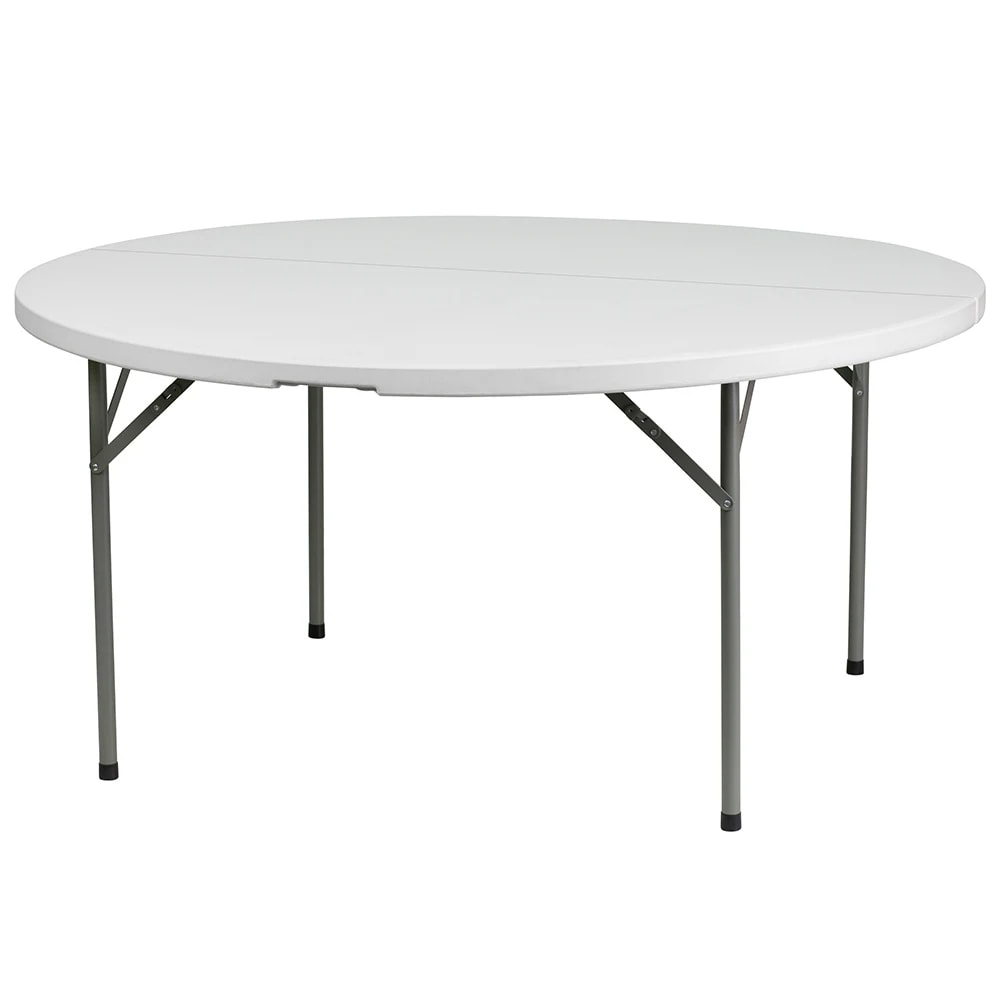 999-M060 60" x 29"H Round Table w/ White Plastic Top - Folding, Indoor/Outdoor