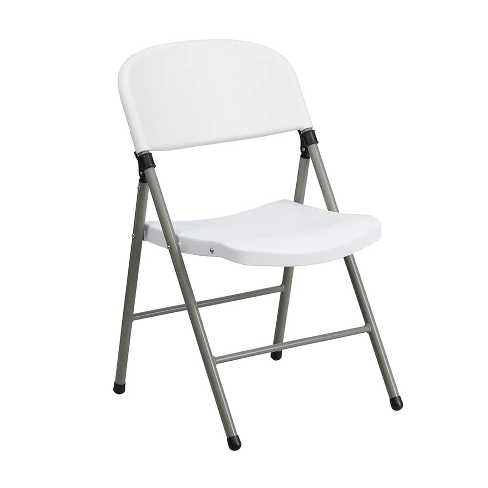 999-M209 Folding Chair w/ White Plastic Back & Seat - Steel Frame, Gray