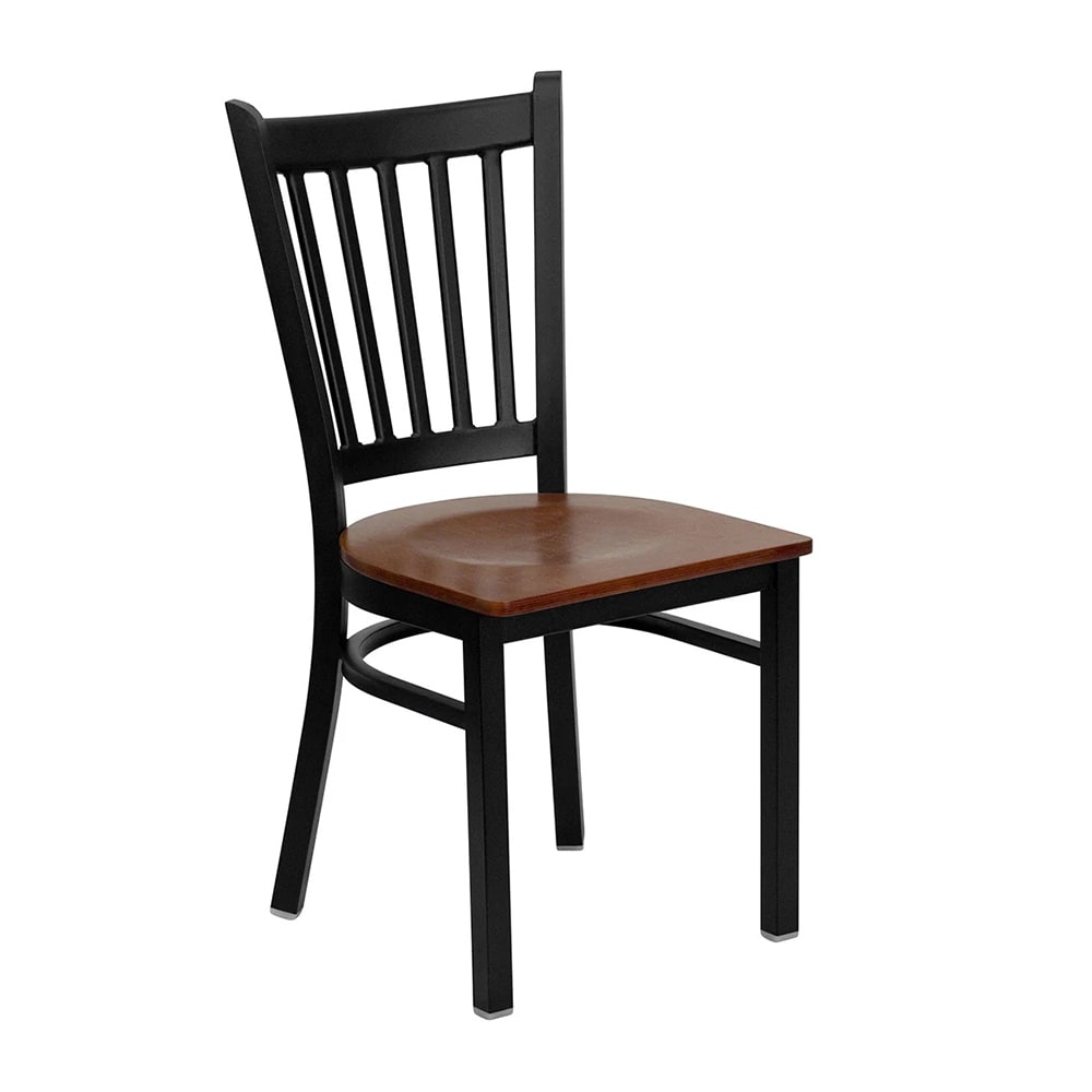 999-M248 Restaurant Chair w/ Slat Back & Cherry Wood Seat - Steel Frame, Black