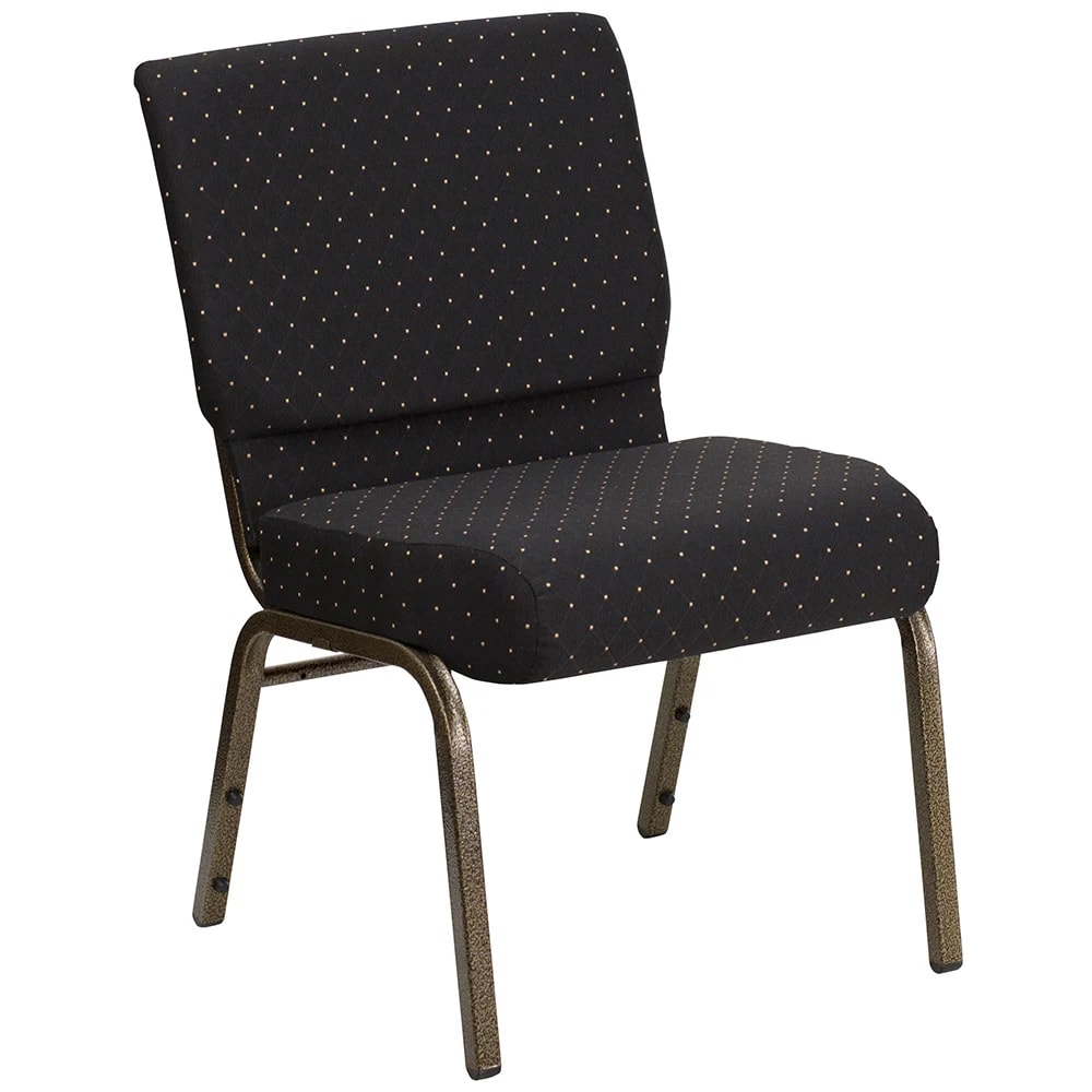 999-M048 Stackable Extra Wide Church Chair - Gold Steel Frame w/ Black Dot Fabric Back & Seat