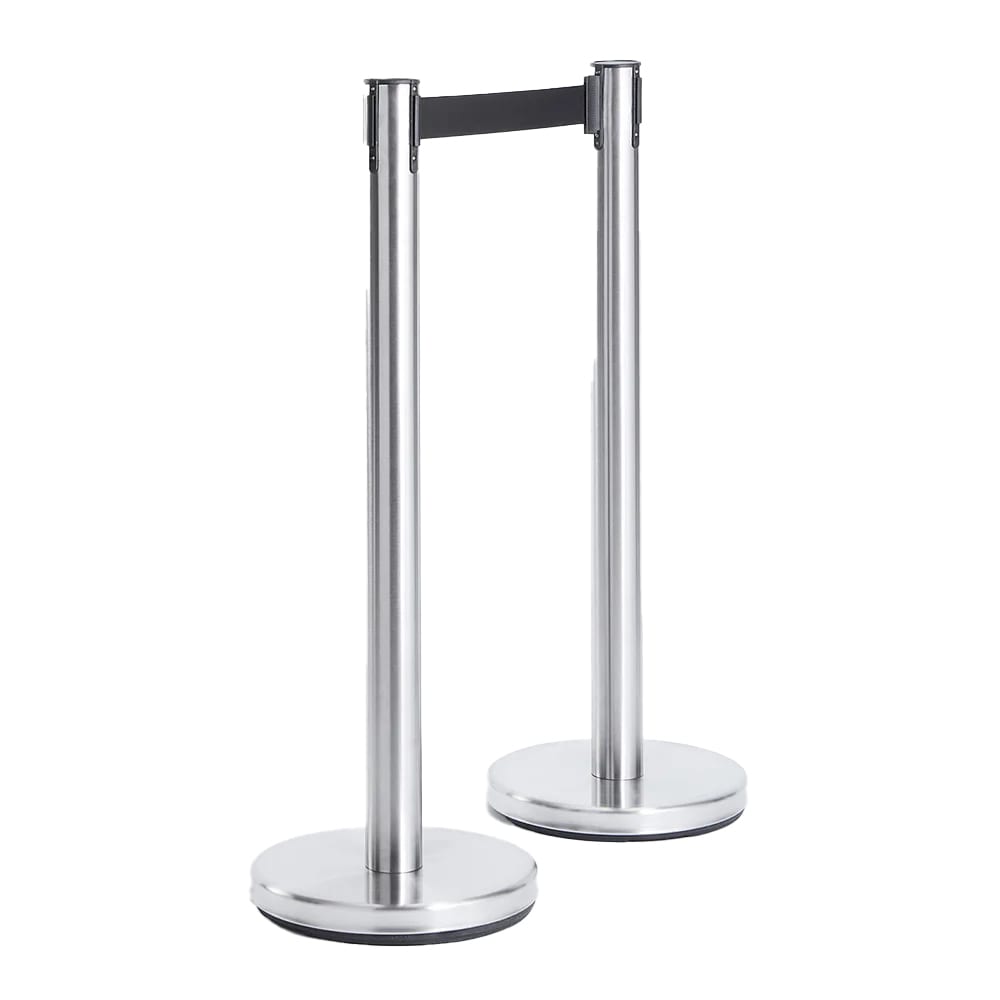 166-RBSS Portable Barrier System w/ 84" Retractable Nylon Tape - 40"H, Stainless Steel