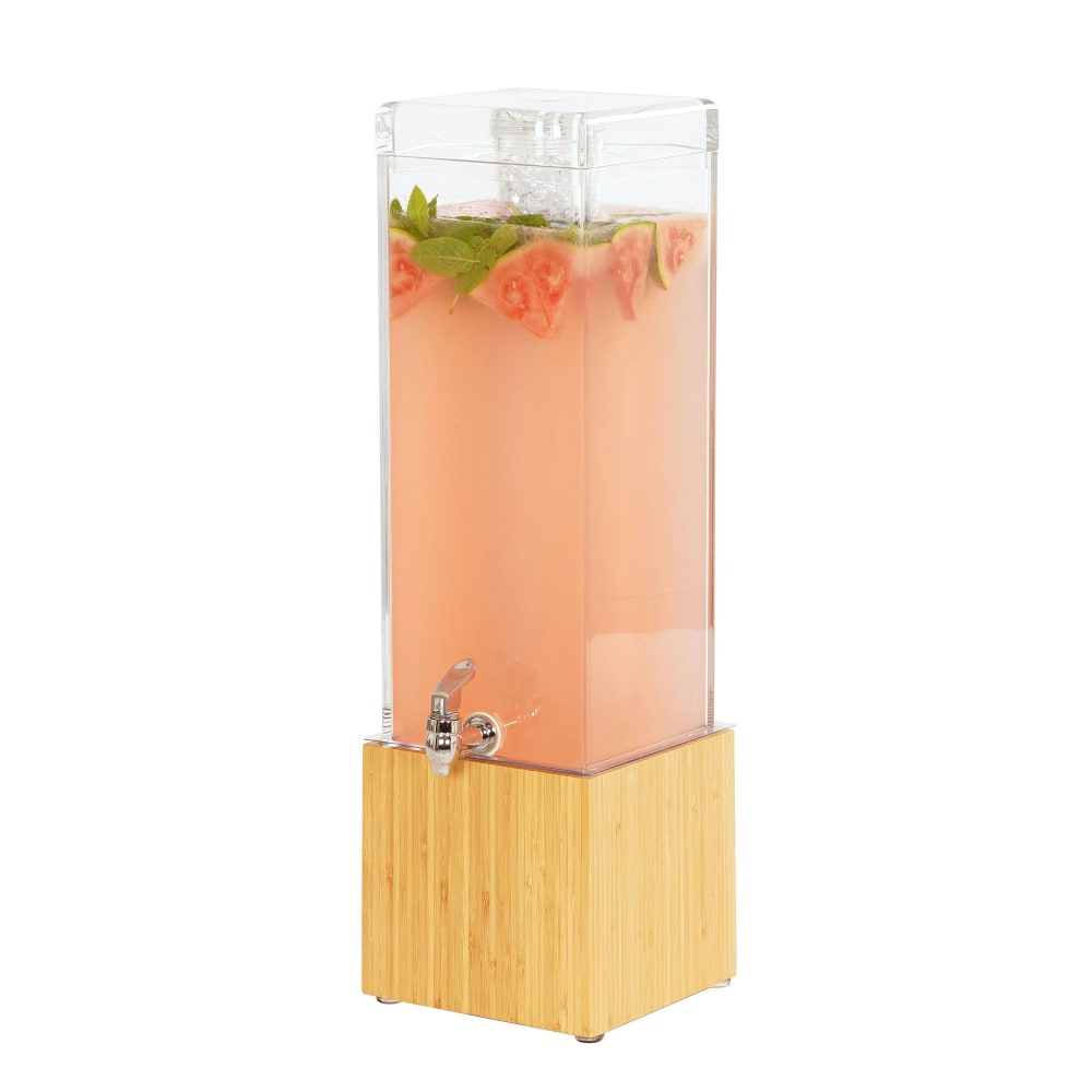 151-1527360 3 gal Beverage Dispenser w/ Ice Tube - Plastic Container, Bamboo Base