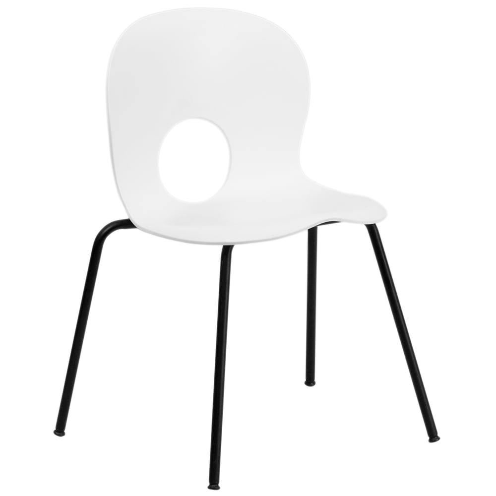 916-RUTNC258WHT Stacking Chair w/ White Plastic Seat & Black Metal Frame