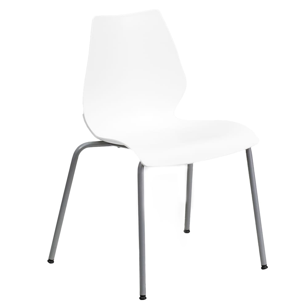 916-RUT288WHT Stacking Chair w/ White Plastic Back & Seat - Metal Frame, Silver