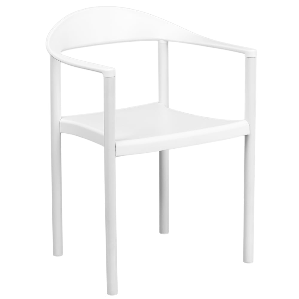 916-RUT418WH Stacking Café Chair w/ Plastic Seat & Back - Metal Frame, White
