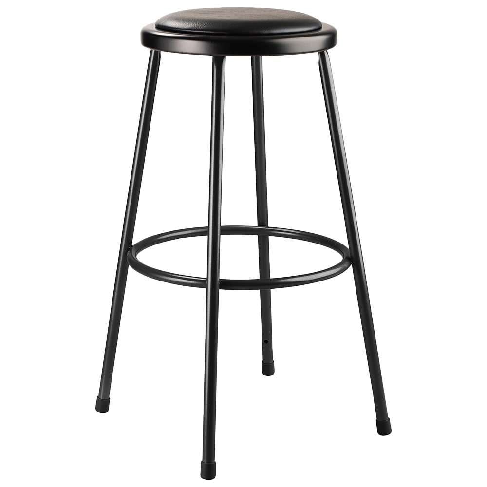 955-643010 Round Backless Stool w/ Black Vinyl Padded Seat, Black