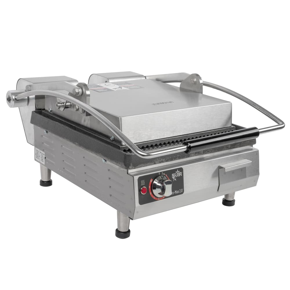 062-PGT14I Single Commercial Panini Press w/ Cast Iron Grooved Plates, 120v