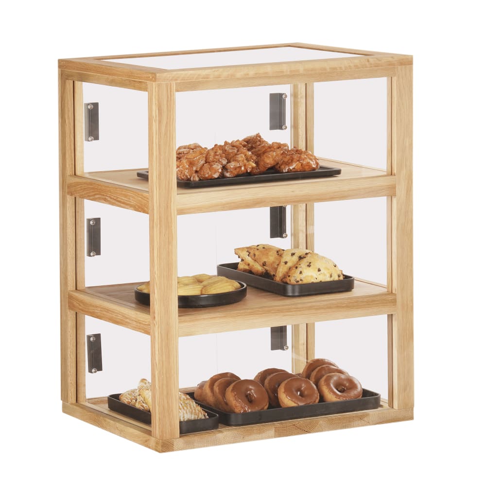 151-22912115 3 Tier Pastry Display Case - 21" x 17" x 28"H, Oak Wood