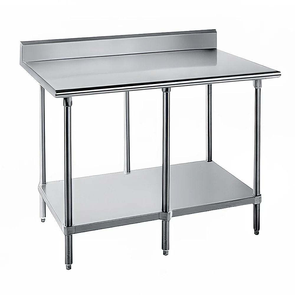 009-KAG3011 132" 16 ga Work Table w/ Undershelf & 430 Series Stainless Top, 5" Back...