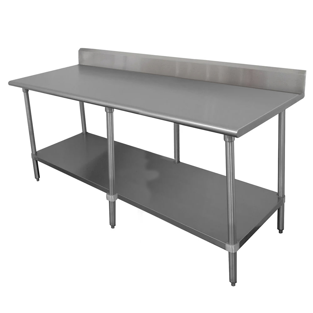 009-KLAG3082X 96" 16 ga Work Table w/ Undershelf & 430 Series Stainless Top, 5" Bac...